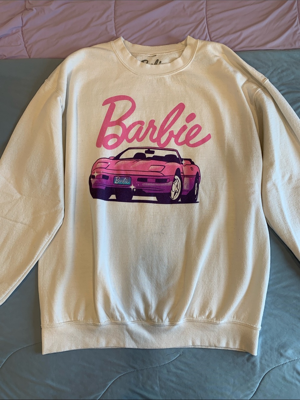 Barbie Cream Crew Sweatshirt with Pink Car Graphic